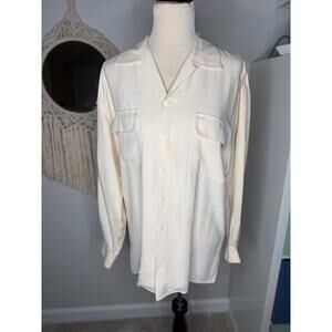 Vtg Vintage 90s Ann Taylor 100% Silk Cream Neutral Button-Up Shirt Top Blouse M